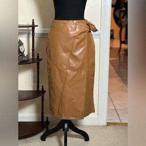 Wrap Around Faux Leather Midi Skirt